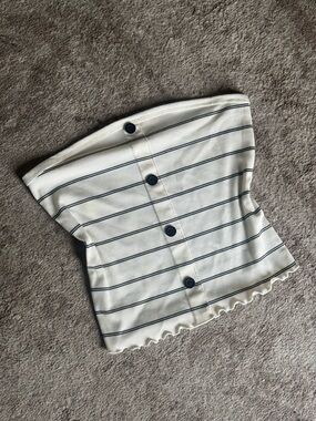 Caution To The Wind Cream Strapless Ribbed Tank with Black Stripes